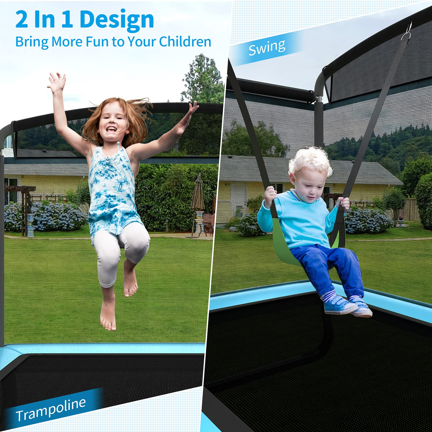 6 Ft Kids Trampoline with Swing, Baby Toddler Rectangle Trampoline, Max Load 220lbs (Blue/Orange)