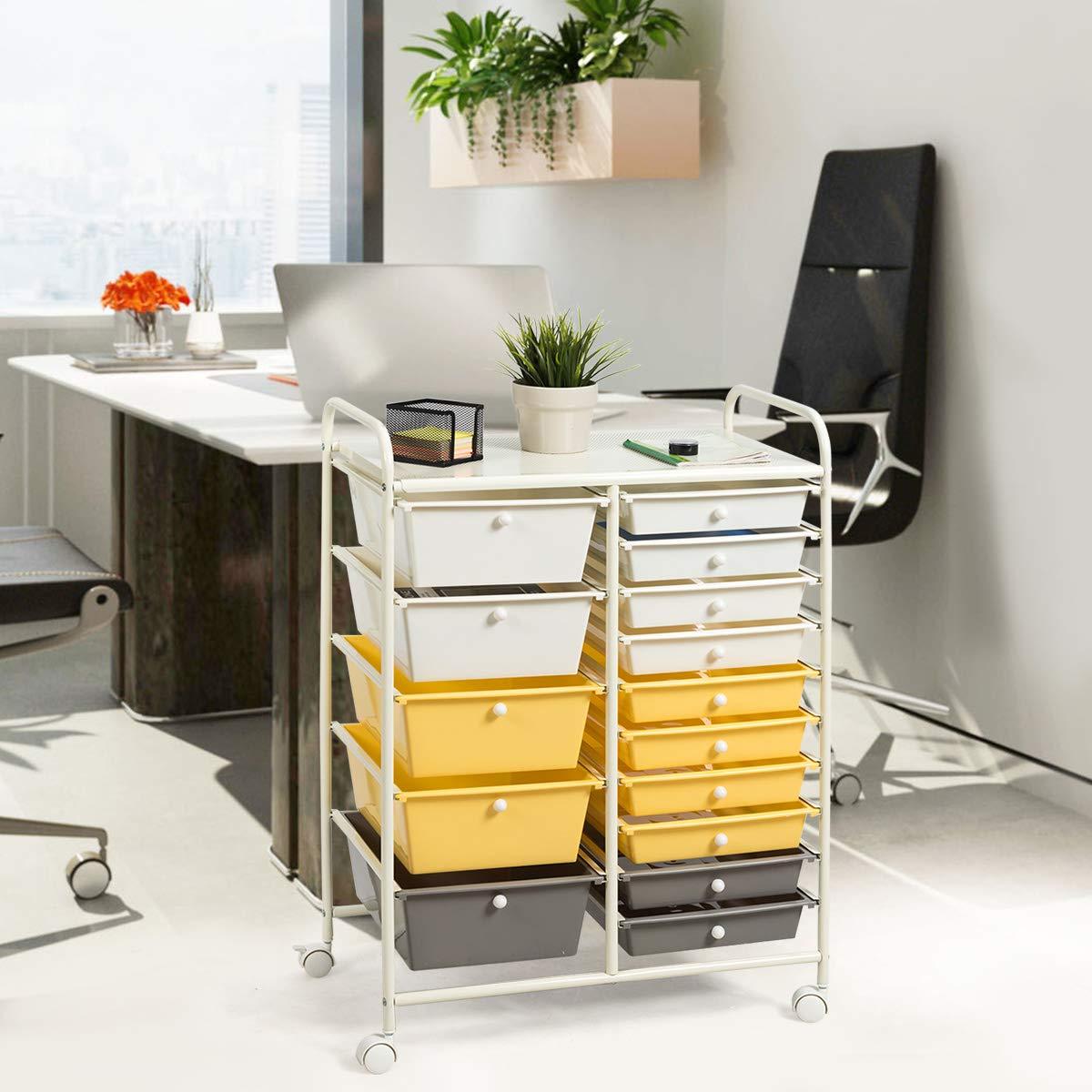 15-Drawer Organizer Cart Office School Rolling Storage Cart