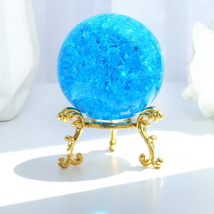 60mm Aqua Blue Crystal Crackle Ball with Golden Stand