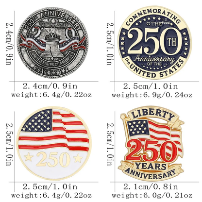 4pcs U.S. 250th Anniversary Brooch Set – Patriotic Lapel Pins