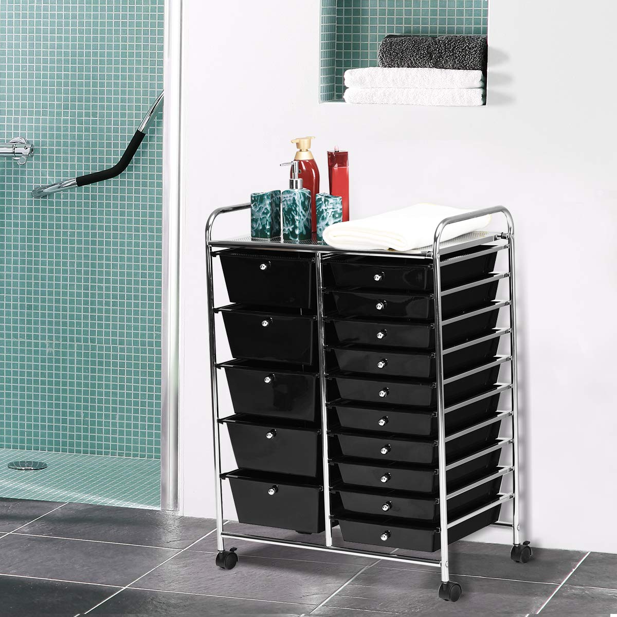 15-Drawer Organizer Cart Office School Rolling Storage Cart