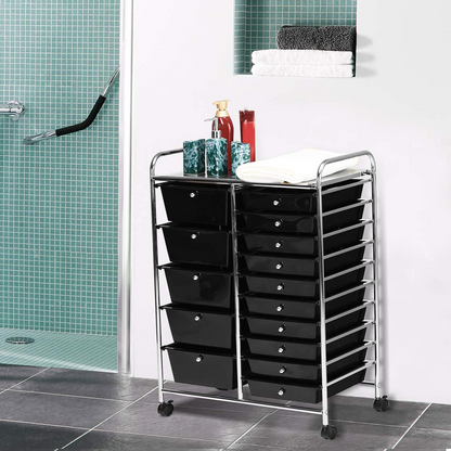 15-Drawer Organizer Cart Office School Rolling Storage Cart