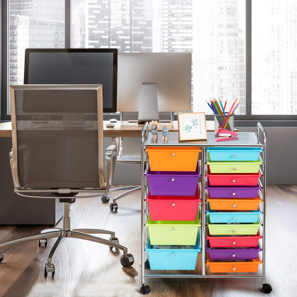 15-Drawer Organizer Cart Office School Rolling Storage Cart