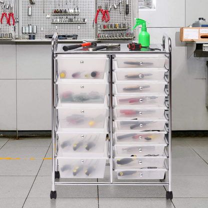 15-Drawer Organizer Cart Office School Rolling Storage Cart