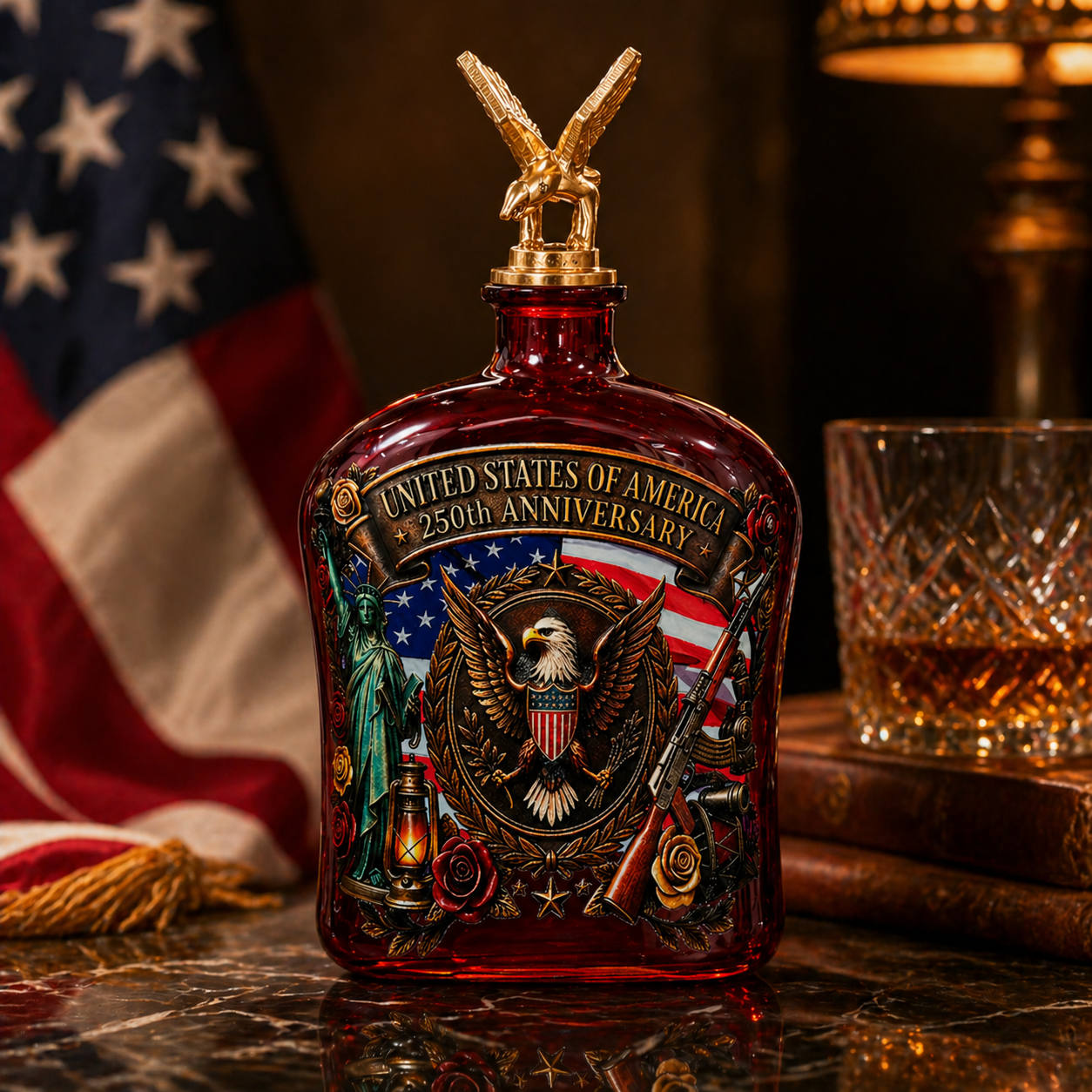 Patriotic Whiskey Glass,250TH Anniversary U.S.A. Commemorative Whiskey Bottle