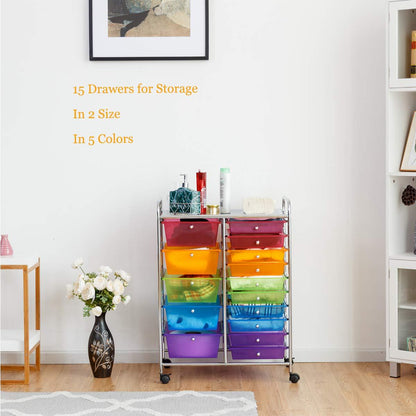 15-Drawer Organizer Cart Office School Rolling Storage Cart