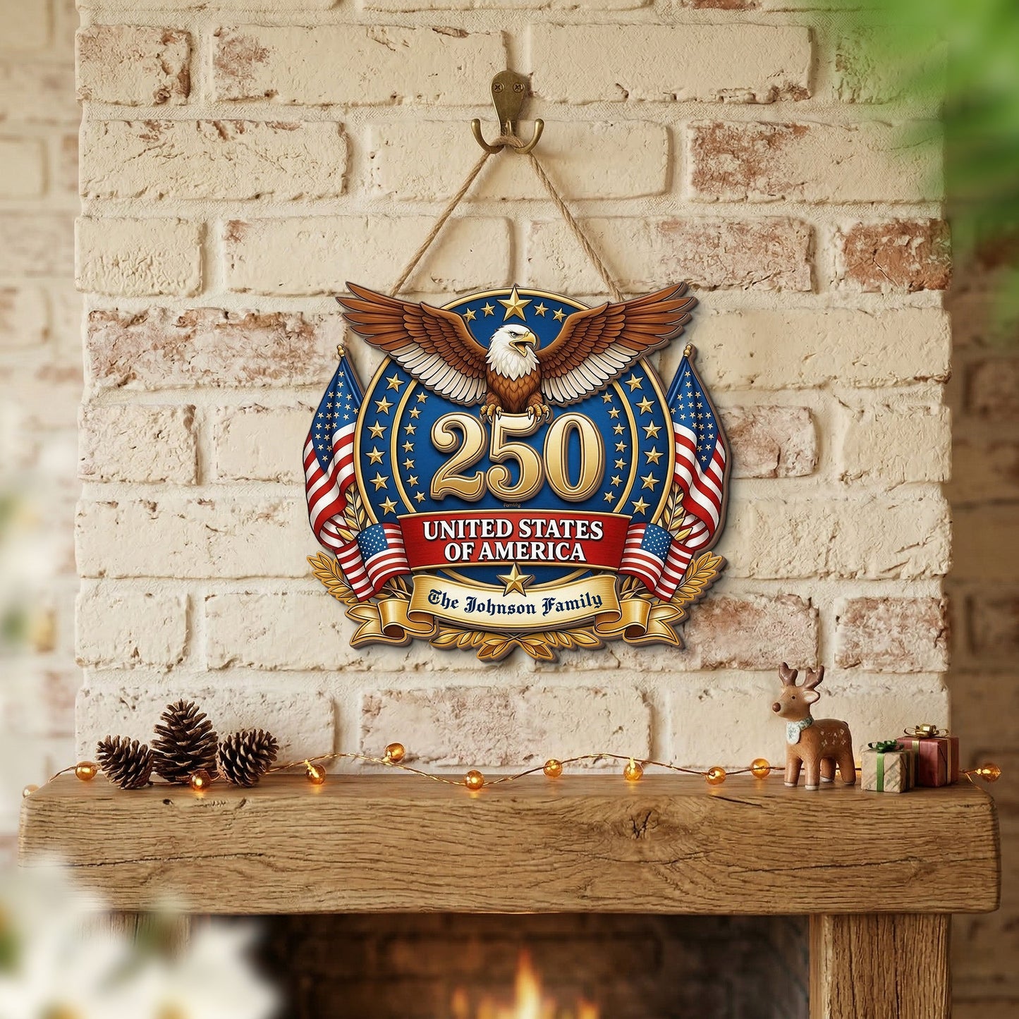Personalized United States 250th Anniversary 2-Layer Wood Sign – Patriotic Eagle 1776–2026 Semiquincentennial Door Decor