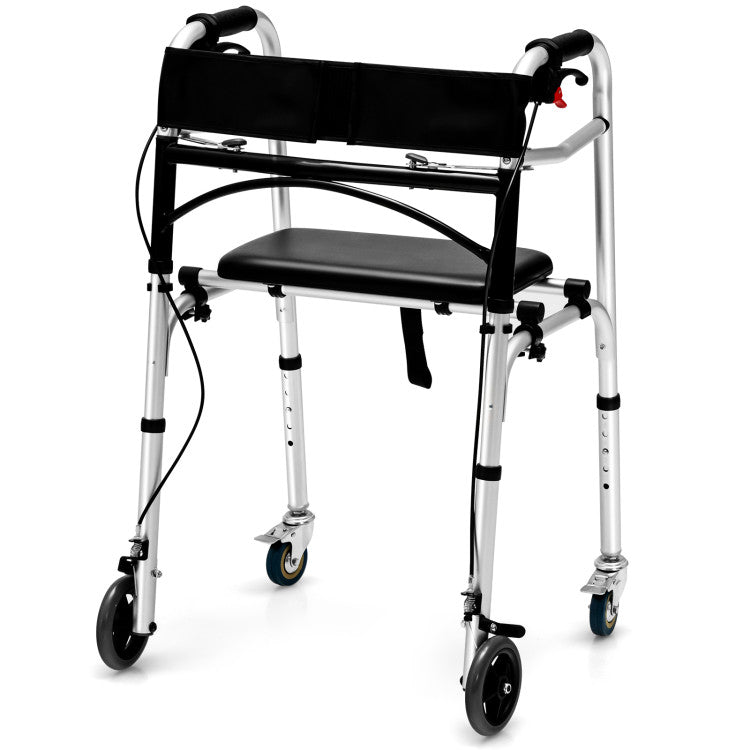 4-in-1 Folding Rolling Walker Height Adjustable Stand-Up Walkers Medical Walking Mobility Aid with Wheels and Brakes for Seniors