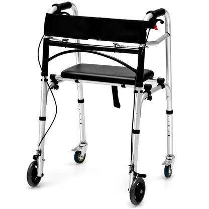 4-in-1 Folding Rolling Walker Height Adjustable Stand-Up Walkers Medical Walking Mobility Aid with Wheels and Brakes for Seniors
