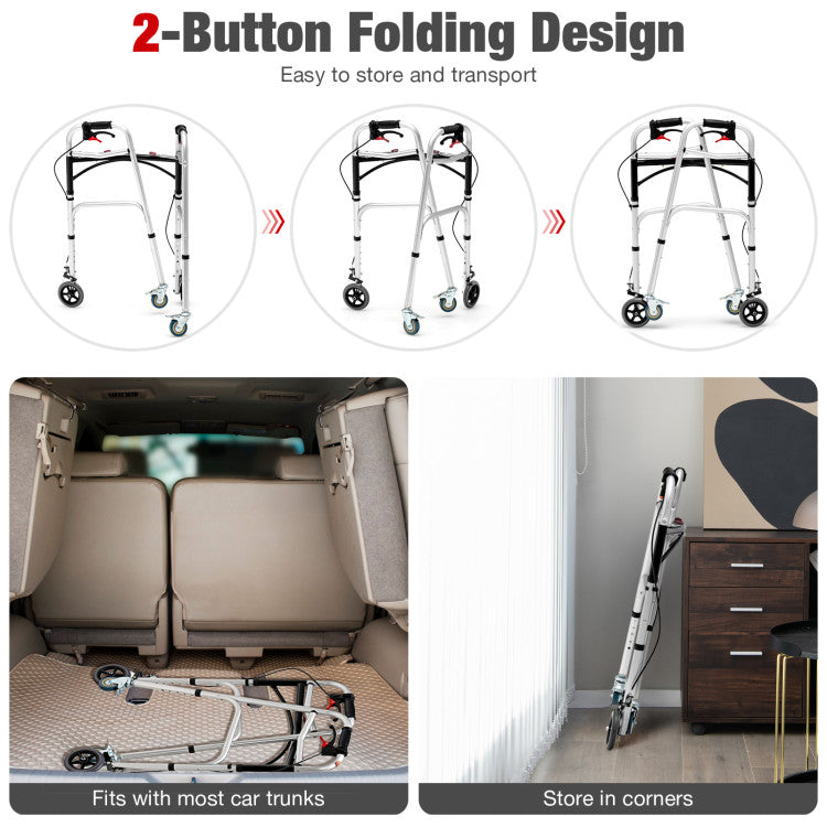 4-in-1 Folding Rolling Walker Height Adjustable Stand-Up Walkers Medical Walking Mobility Aid with Wheels and Brakes for Seniors