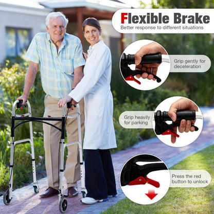 4-in-1 Folding Rolling Walker Height Adjustable Stand-Up Walkers Medical Walking Mobility Aid with Wheels and Brakes for Seniors