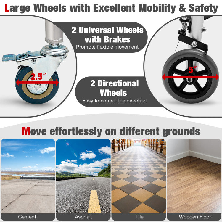 4-in-1 Folding Rolling Walker Height Adjustable Stand-Up Walkers Medical Walking Mobility Aid with Wheels and Brakes for Seniors