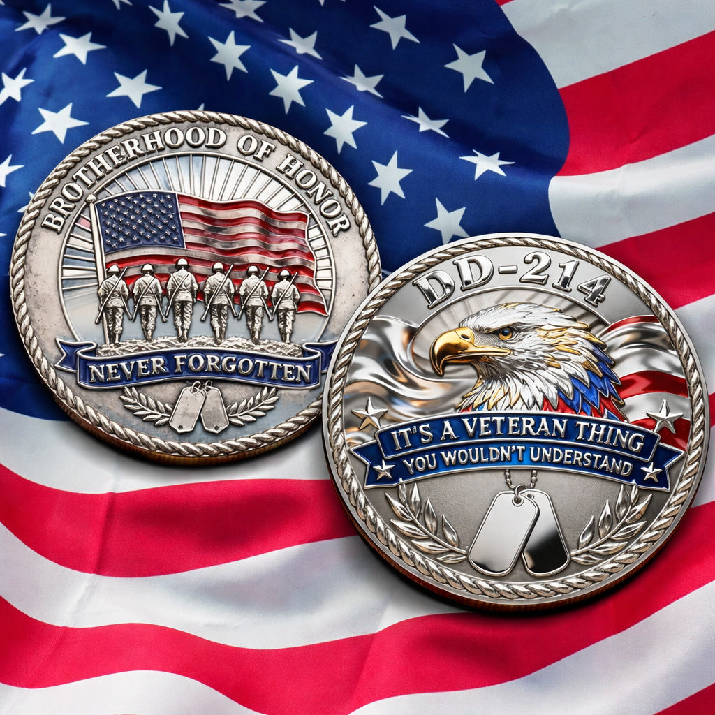 Veteran Embroidered Baseball Hat with 2 Commemorative Coins, Patriotic Eagle Design