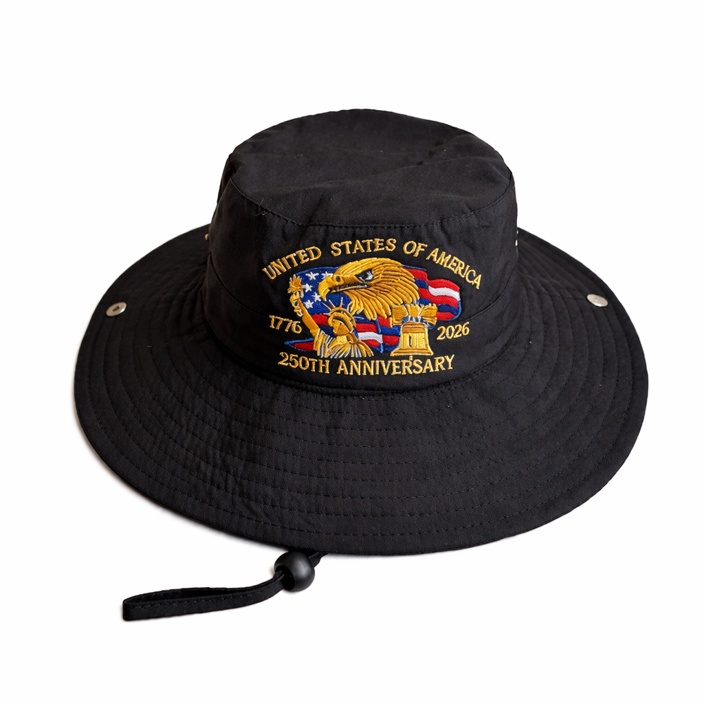 U.S. 250th Anniversary Embroidered Bucket Hat, Foldable Patriotic Sun Hat