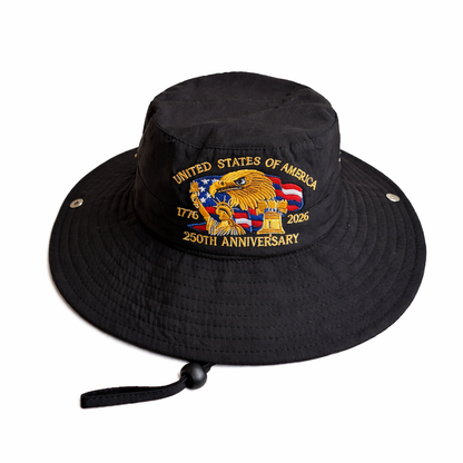 U.S. 250th Anniversary Embroidered Bucket Hat, Foldable Patriotic Sun Hat