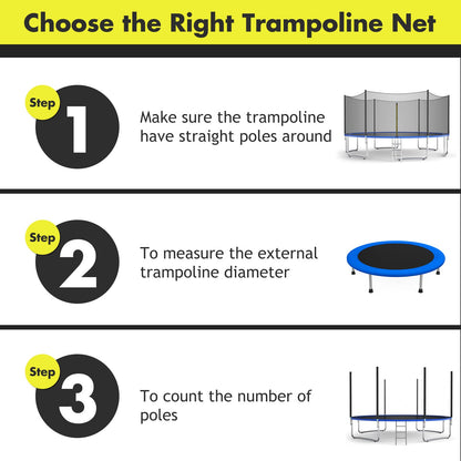Trampoline Safety Net, 8 10 12 14 15 16Ft Weather-Resistant Replacement Enclosure Net for Round Frame