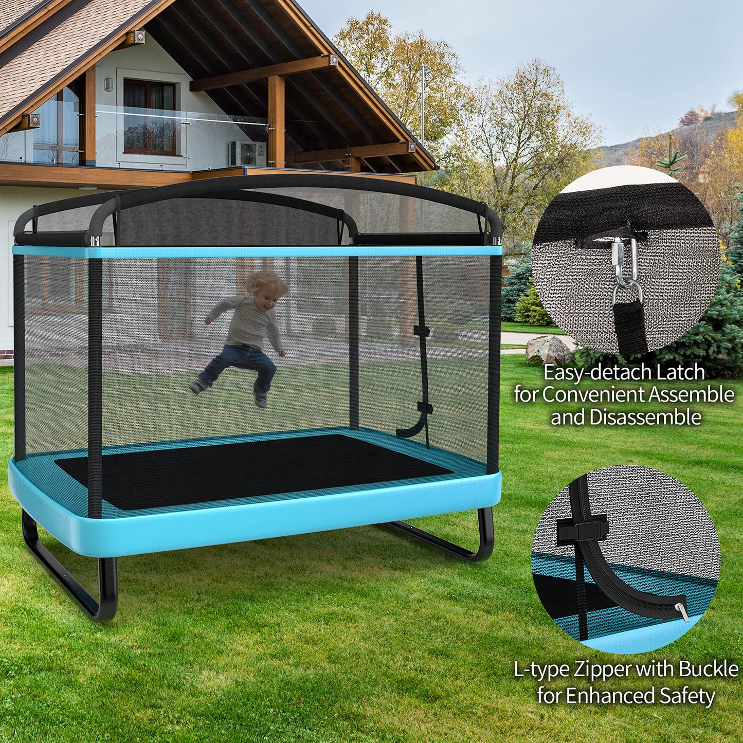6 Ft Kids Trampoline with Swing, Baby Toddler Rectangle Trampoline, Max Load 220lbs (Blue/Orange)