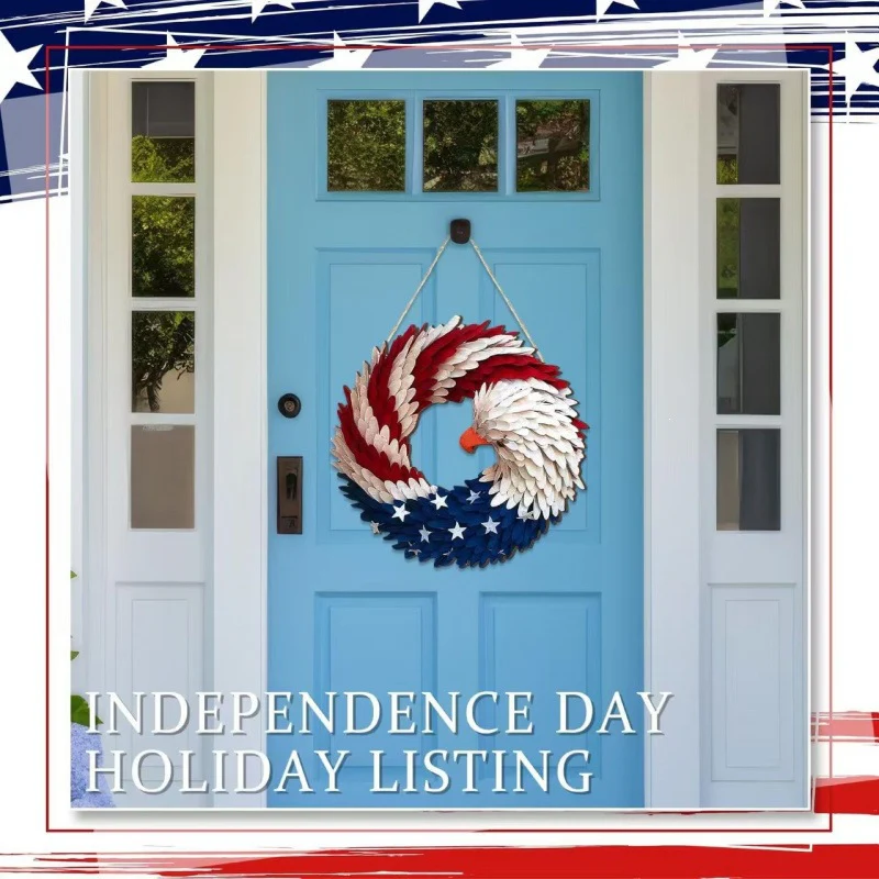 4th of July Patriotic Door Sign – 250th Anniversary Eagle Wreath