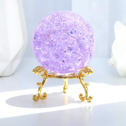 60mm Purple Crystal Crackle Ball with Golden Stand