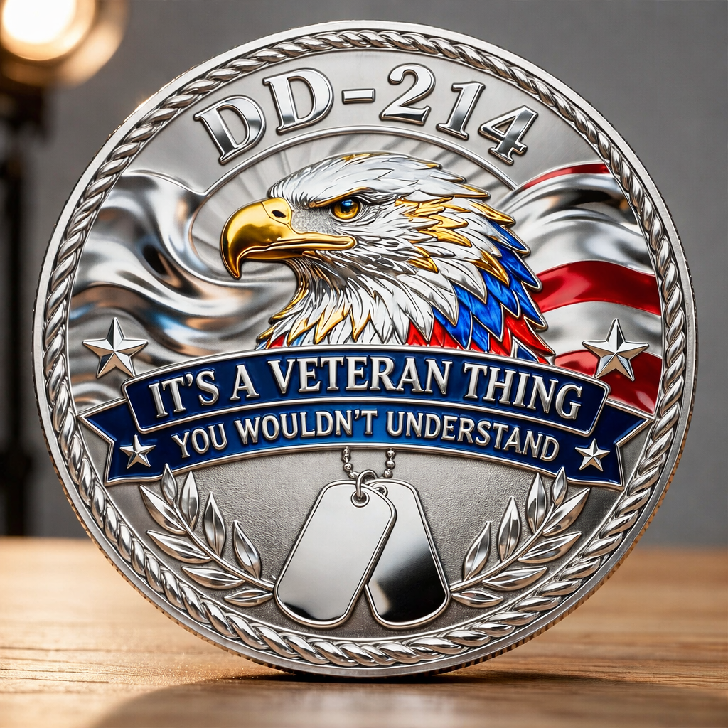 Veteran Embroidered Baseball Hat with 2 Commemorative Coins, Patriotic Eagle Design