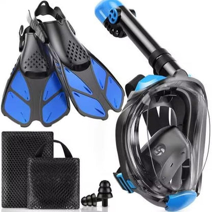 Full Face Snorkel Mask & Adjustable Swim Fins Snorkel Kit for Adults