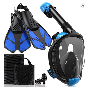 Full Face Snorkel Mask & Adjustable Swim Fins Snorkel Kit for Adults