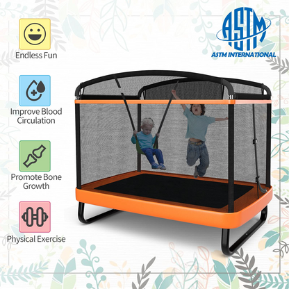 6 Ft Kids Trampoline with Swing, Baby Toddler Rectangle Trampoline, Max Load 220lbs (Blue/Orange)