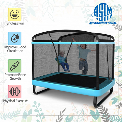 6 Ft Kids Trampoline with Swing, Baby Toddler Rectangle Trampoline, Max Load 220lbs (Blue/Orange)