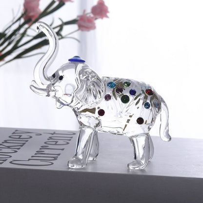 Crystal Elephant Statue with Colorful Diamond