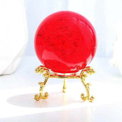 60mm Red Crystal Crackle Ball with Golden Stand