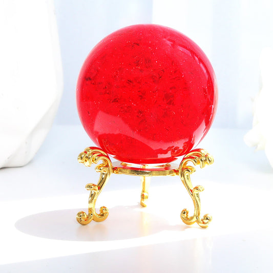 60mm Red Crystal Crackle Ball with Golden Stand