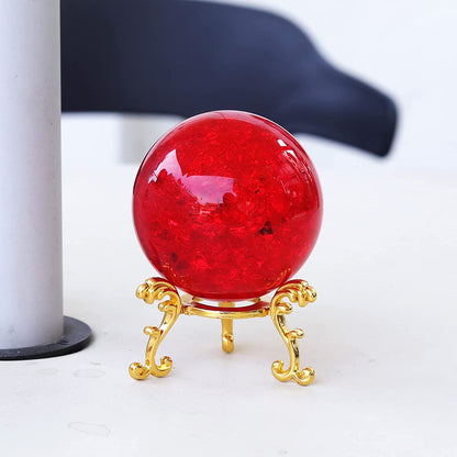 60mm Red Crystal Crackle Ball with Golden Stand