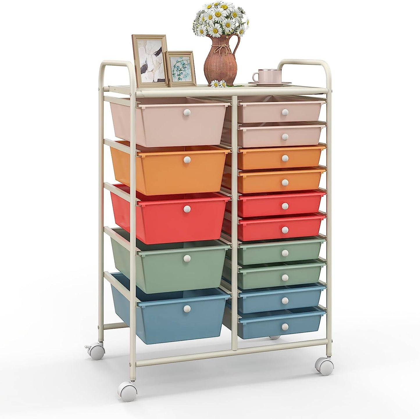 15-Drawer Organizer Cart Office School Rolling Storage Cart