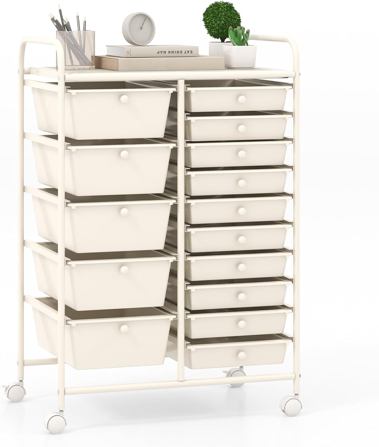 15-Drawer Organizer Cart Office School Rolling Storage Cart