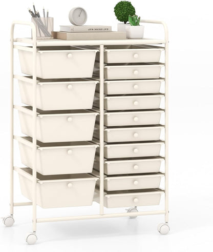 15-Drawer Organizer Cart Office School Rolling Storage Cart