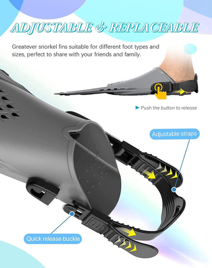 Adults Snorkel Fins | Adjustable Buckles Open Heel Swim Flippers