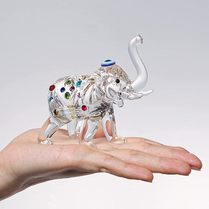 Crystal Elephant Statue with Colorful Diamond