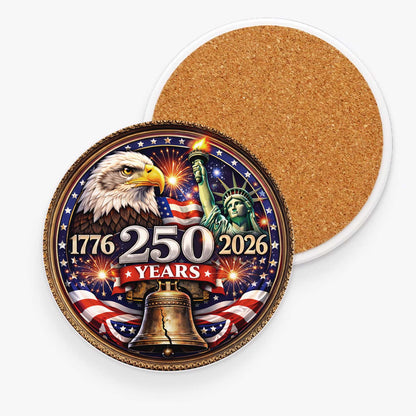 250 Years USA Anniversary Ceramic Coaster | Patriotic Eagle Liberty Coaster