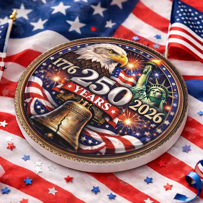 250 Years USA Anniversary Ceramic Coaster | Patriotic Eagle Liberty Coaster