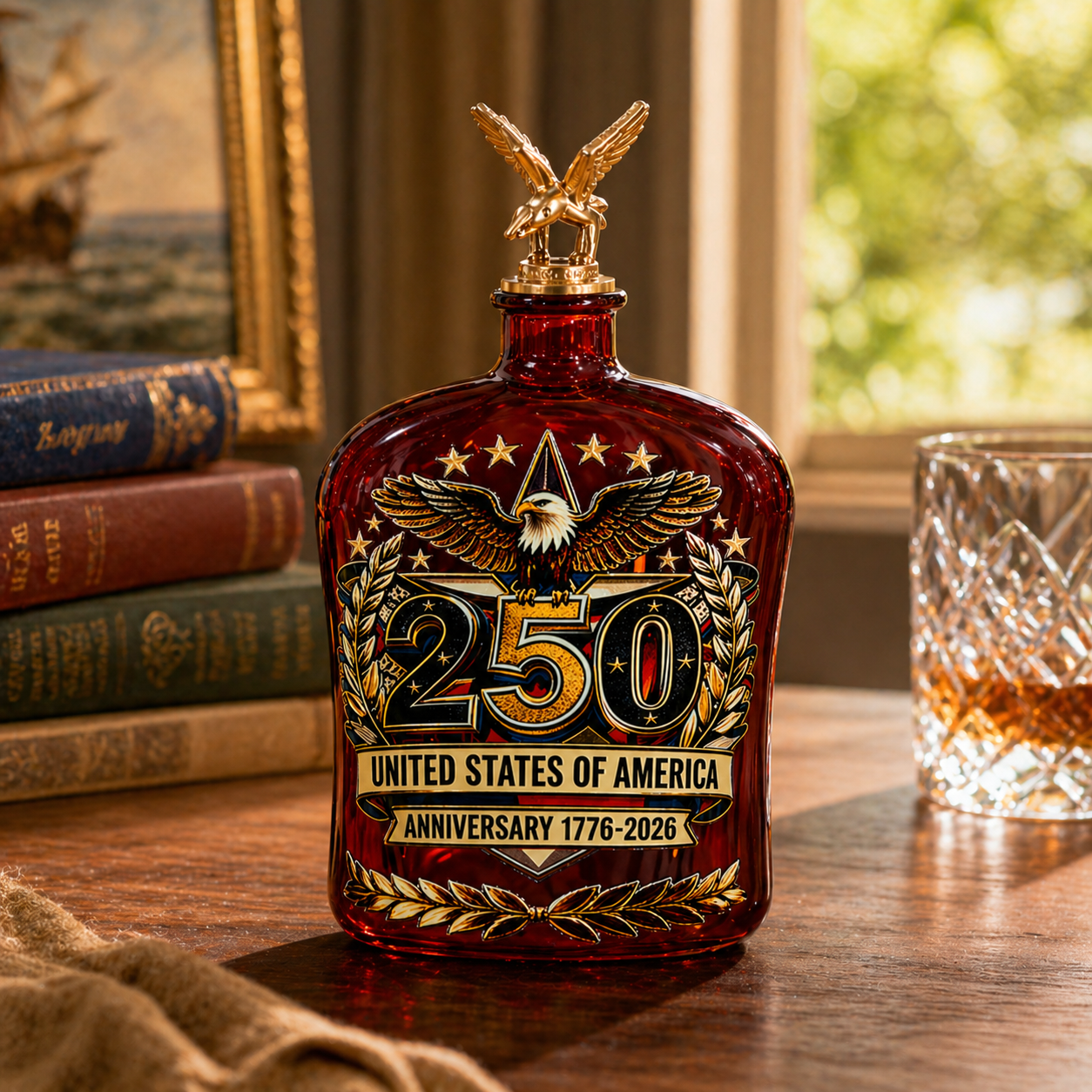 Patriotic Whiskey Glass,250TH Anniversary U.S.A. Commemorative Whiskey Bottle