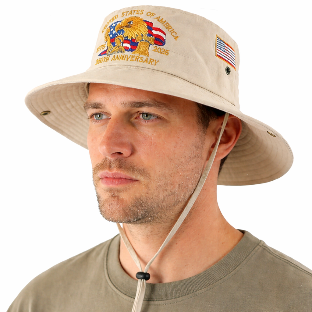 U.S. 250th Anniversary Embroidered Bucket Hat, Foldable Patriotic Sun Hat