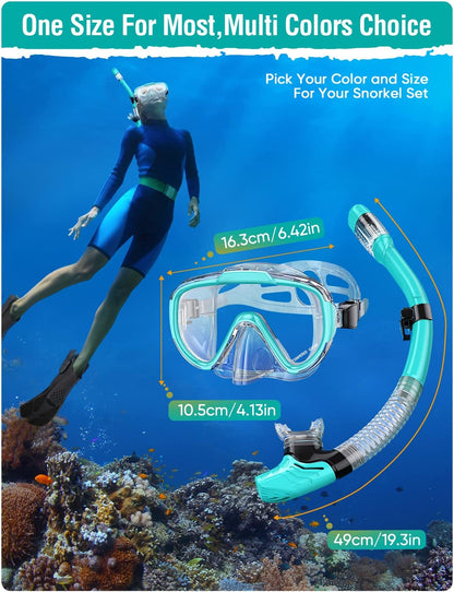 Snorkel Set Adults Snorkeling Gear Anti-Fog Panoramic View Swim Mask