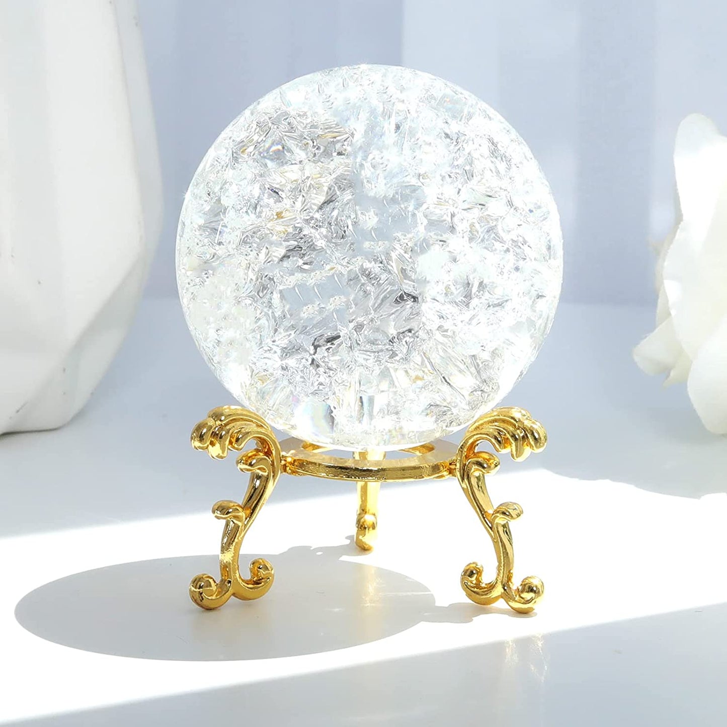 60mm Clear Crystal Crackle Ball with Golden Stand