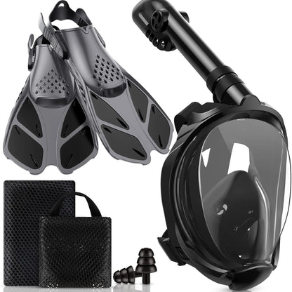 Full Face Snorkel Mask & Adjustable Swim Fins Snorkel Kit for Adults