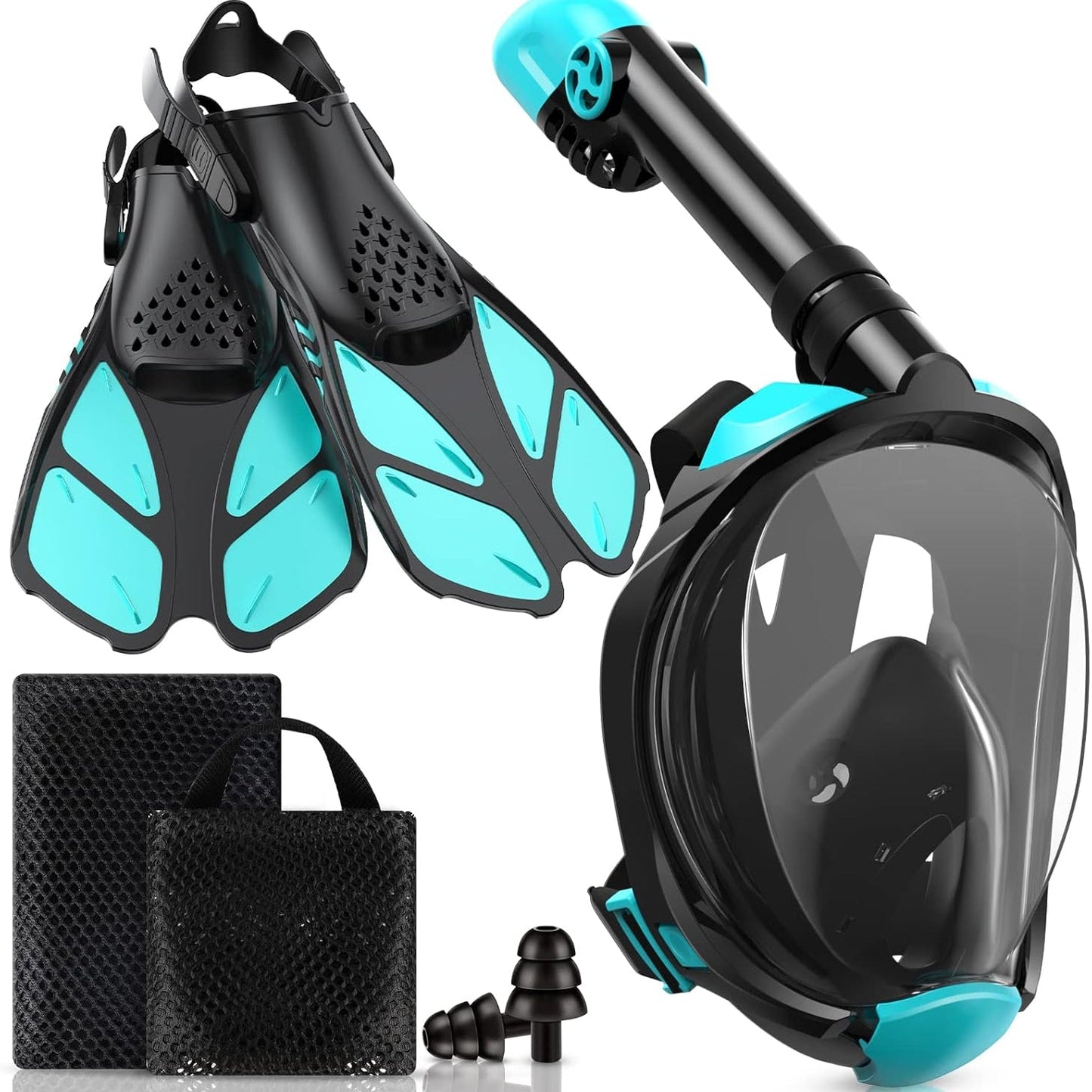 Full Face Snorkel Mask & Adjustable Swim Fins Snorkel Kit for Adults