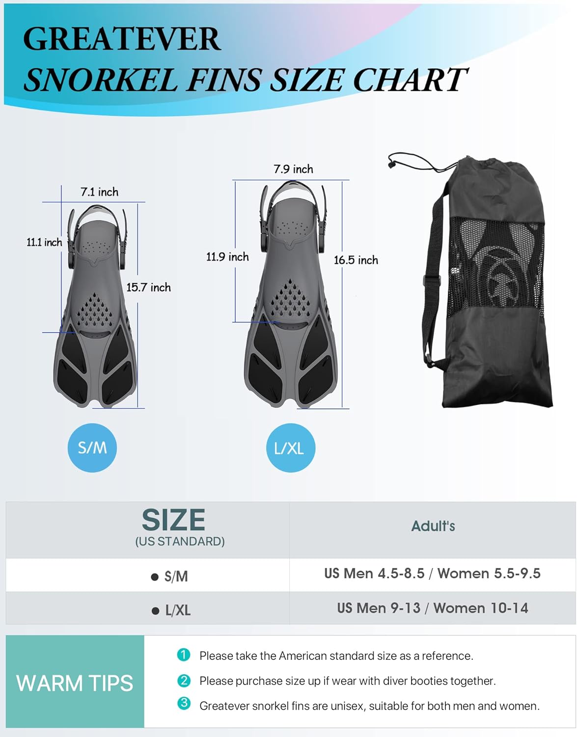 Adults Snorkel Fins | Adjustable Buckles Open Heel Swim Flippers