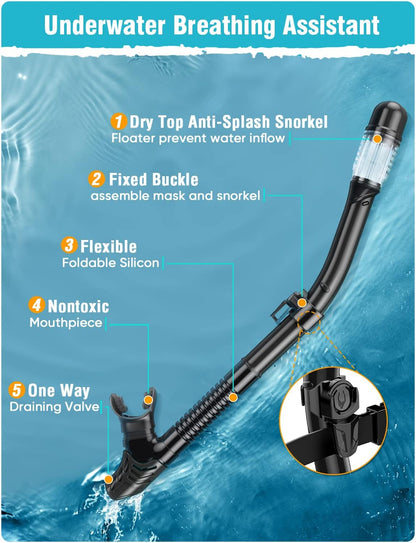 Adults Snorkel Set | With Adjustable Flippers, Diving Set with Snorkel Mask