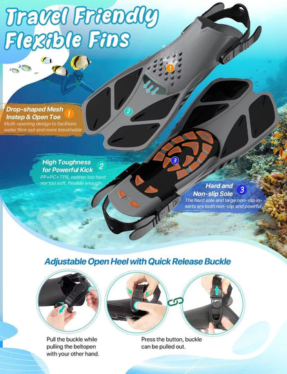 Adults Mask Fins Snorkel Set Beginner-Friendly Snorkeling Gear