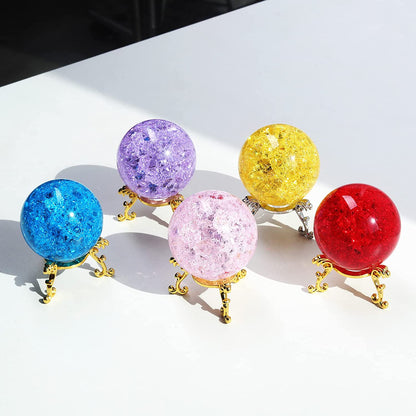 60mm Red Crystal Crackle Ball with Golden Stand