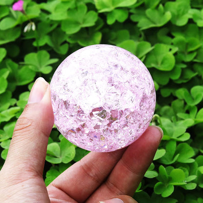 60mm Pink Crystal Crackle Ball with Golden Stand